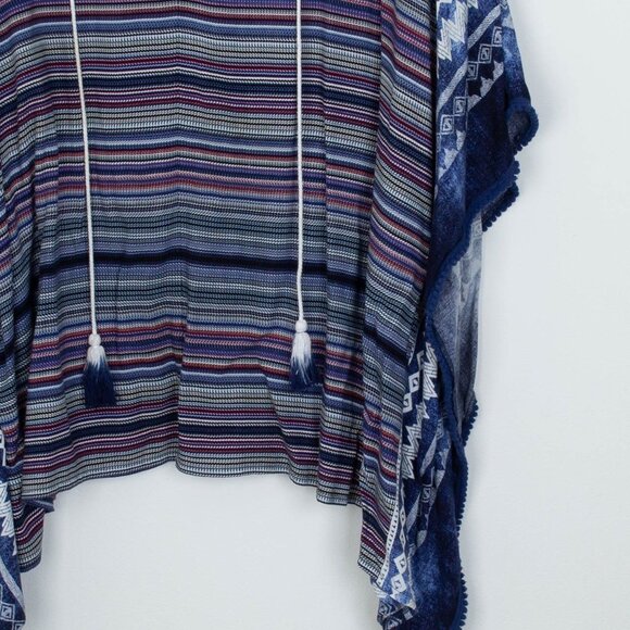 Avenue Womens Striped Kaftan Top Size 18/20 Blue Tassels Lagenlook Southwestern - Picture 3 of 10